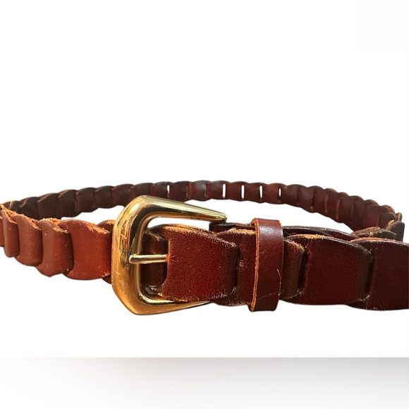 Lane Bryant Chain Link Brown Leather Belt Women Size 38 Gold Buckle, Adjustable - Picture 2 of 4